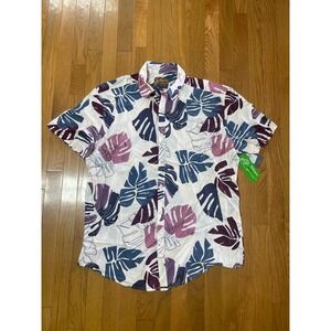 Johnny Bigg Mens Seychelles Viscose Shirt Pink Tropical Leaf Print Large NWT